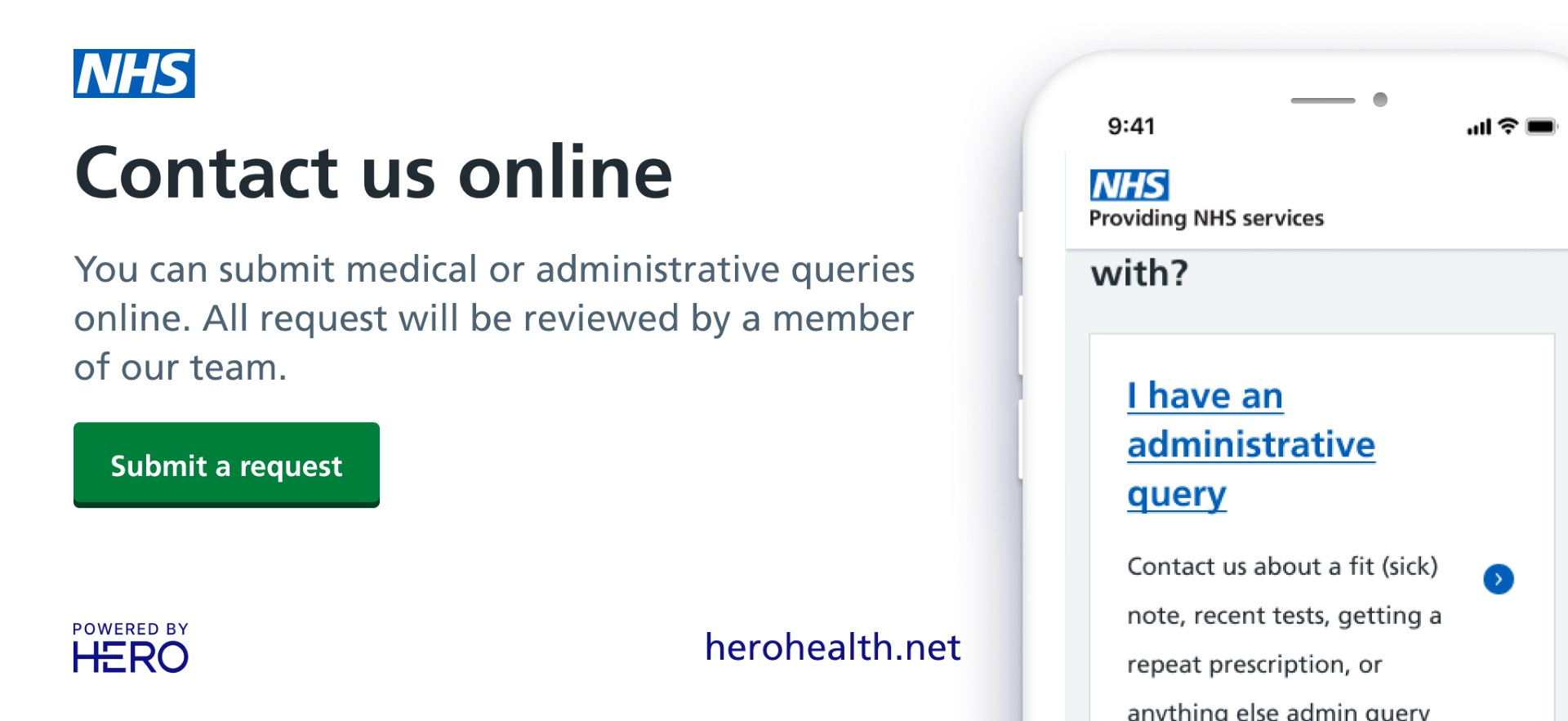 Contact us online. You can submit medical or admin queries online. All requests will be reviewed by a member of our team